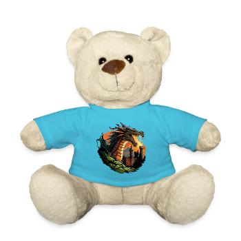 Fiery Majesty: Fierce Dragon Illustration - Teddy Bear - atoll blue - Front