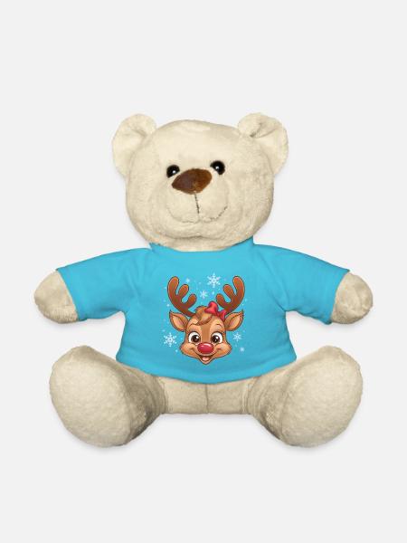 Süßes Rentier-Mädchen mit Schneeflocken - Teddy - Atollblau