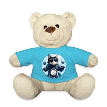 Cat Motorcyclist - Teddy Bear - atoll blue - Front