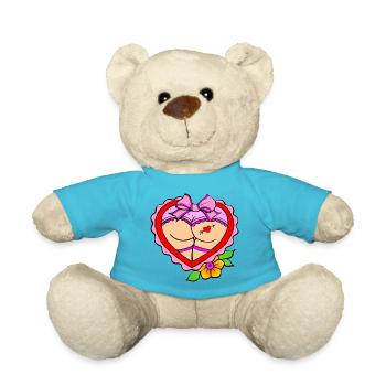 Heart Bow Cheeky Cartoon lustiger Retro - Teddy - Atollblau - Vorne