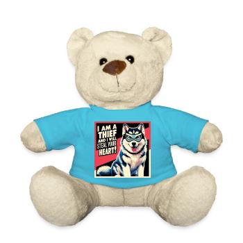 Husky "I am a thief and i will steal your heart" - Teddy Bear - atoll blue - Front