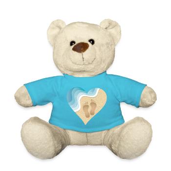 Herzförmiges Strandmotiv mit Fußspuren im Sand - Teddy - Atollblau - Vorne