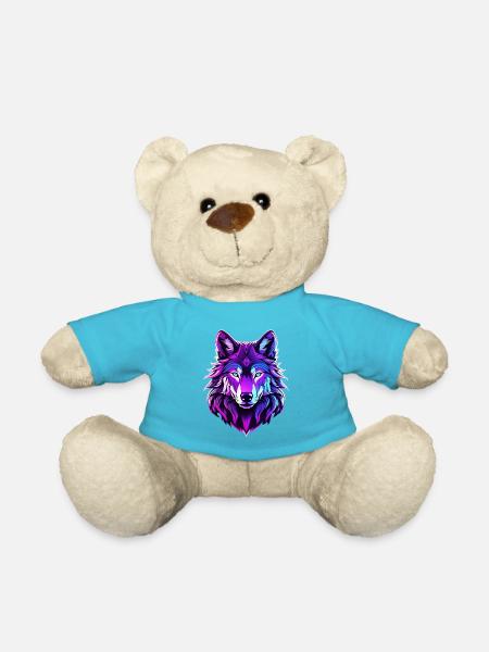Wolf in Neonfarben - Teddy - Atollblau