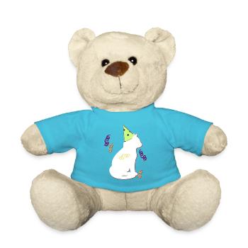 geburtstags katze, silhouetten, GB, Hütchen - Teddy - Atollblau - Vorne