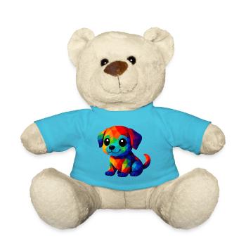 WPAP Kawaii Polygon Stil Tiere Baby Hunde Welpe - Teddy - Atollblau - Vorne
