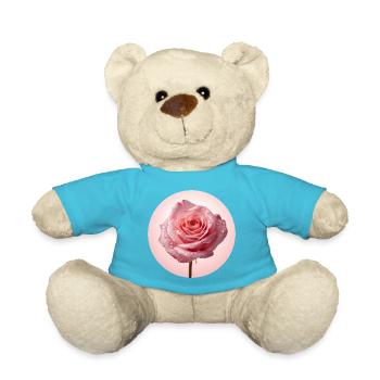 Zarte Pinke Rosen mit Tau - Teddy - Atollblau - Vorne