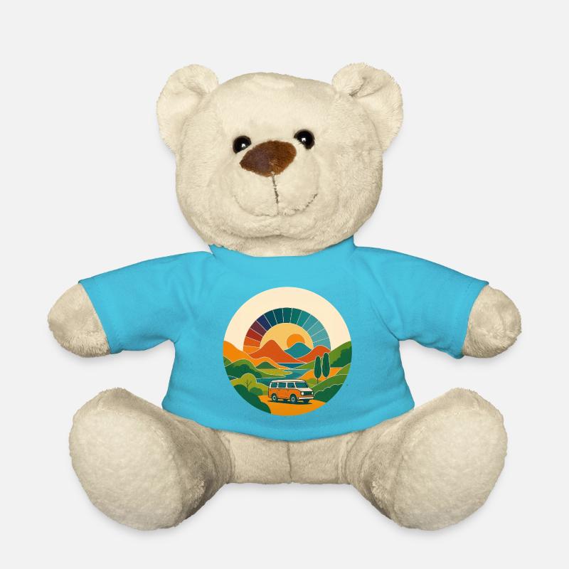 Retro Landschaft mit Van – Reise im Sonnenbogen - Teddy - Atollblau