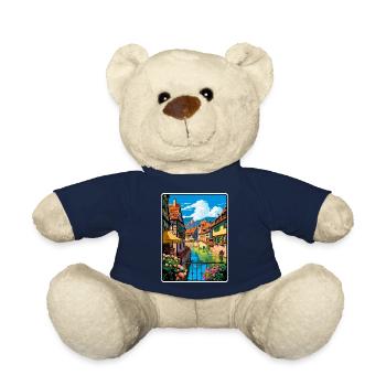 Colmar France Vintage Travel Poster Cityscape WPA - Teddy Bear - french navy - Front