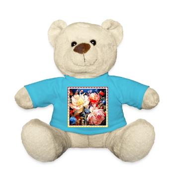 Vivid floral composition on dark background - Teddy Bear - atoll blue - Front