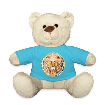 Löwenkopf mit Sonnen-Mandala und drittem Auge - Teddy - Atollblau - Vorne