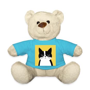 Minimalist Black and White Cat - Teddy Bear - atoll blue - Front