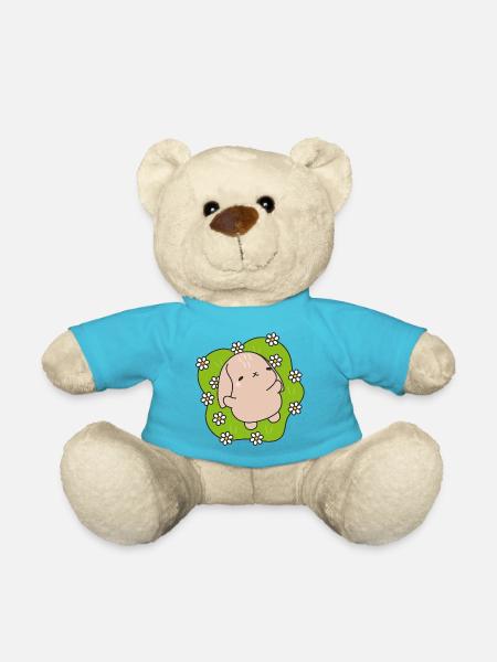 Kawaii Kaninchen unter Gänseblümchen - Teddy - Atollblau