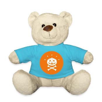 Jolly Roger Halloween Vampire Pumpkin White Orange - Teddy Bear - atoll blue - Front