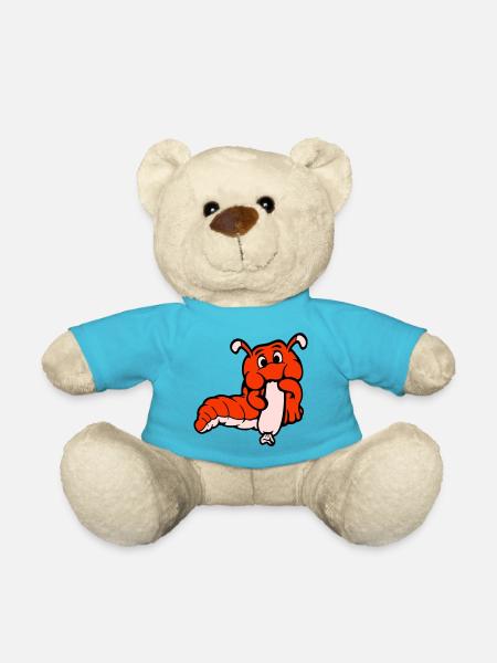 Raupe Wurm Glücklich Isst Wurst Würstchen Hot Dog - Teddy - Atollblau