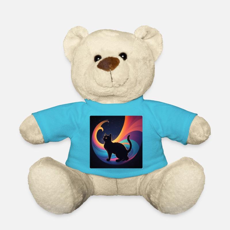 Schwarze Katze vor Regenbogenfarben - Teddy - Atollblau