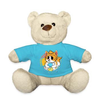 Chat Anime Mignon avec Bubble Tea - Nounours - bleu outremer - Devant