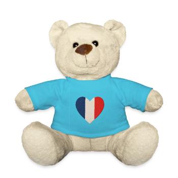 Dreifarbiges blaues, weißes, rotes Herz - Teddy - Atollblau - Vorne