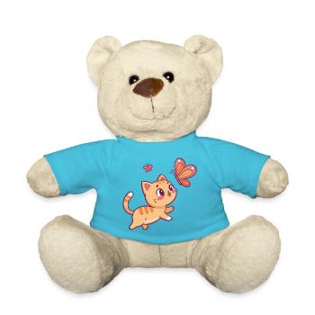 Kätzchen und Schmetterling in Freude - Teddy - Atollblau - Vorne