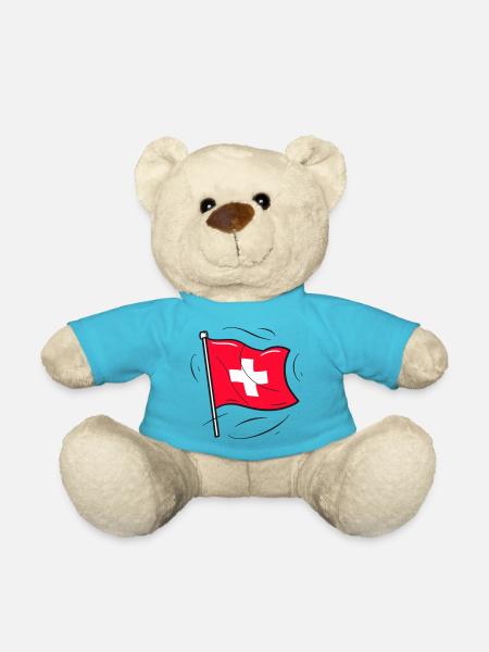 Swiss Flag Patriot Design - Teddy Bear - atoll blue