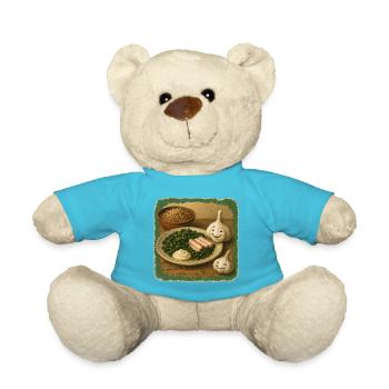 Smiling garlic with kale - Teddy Bear - atoll blue - Front