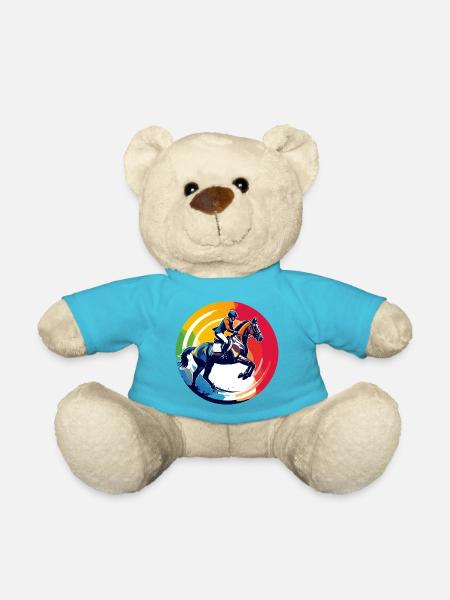 Regenbogen Springpferd Pferd Springreiten Motiv - Teddy - Atollblau