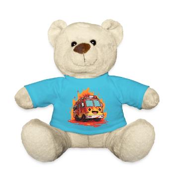 Kawaii Feuerwehrauto Flammen - Teddy - Atollblau - Vorne