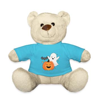 Fun ghost, pumpkin and bat - Teddy Bear - atoll blue - Front