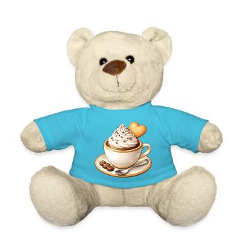 Café avec crème et illustration de biscuits au cœur - Nounours - bleu outremer - Devant