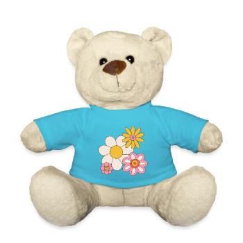 Retro Flower Power Graphic – Cute 70s Hippie  - Teddy - Atollblau - Vorne