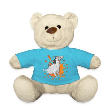 A grey horse in an orange inkblot - Teddy Bear - atoll blue - Front