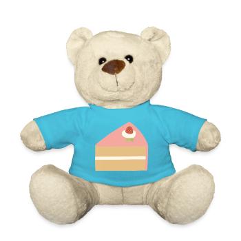 Pink Strawberry Cake Slice Illustration - Teddy Bear - atoll blue - Front