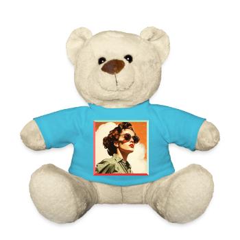 Retro Female Figure in Sunglasses - Teddy Bear - atoll blue - Front
