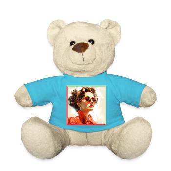 Red Retro Look Portrait - Teddy Bear - atoll blue - Front