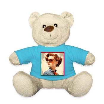Retro Woman in Orange Eyeglasses - Teddy Bear - atoll blue - Front