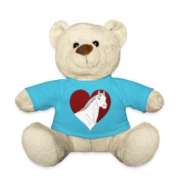 An Abbayan horse in front of a red heart - Teddy Bear - atoll blue - Front