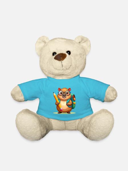Comic Beaver with Glasses & Satchel – School - Teddy Bear - atoll blue
