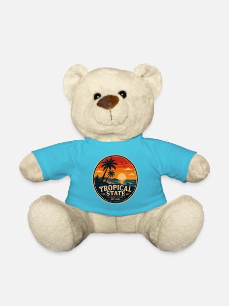 Tropical State Retro Badge Vintage Coastal Graphic - Teddy Bear - atoll blue