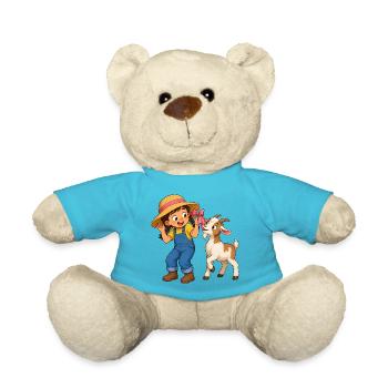 Mädchen mit Ziege und Schleife Bauernhof Motiv - Teddy - Atollblau - Vorne