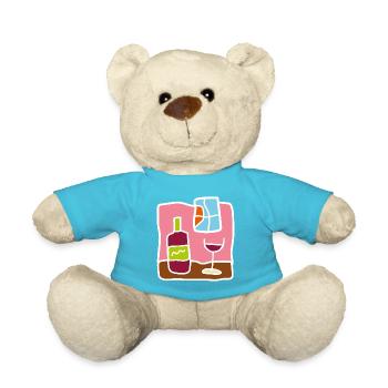 Minimalist Red Wine – Bottle & Glass - Teddy Bear - atoll blue - Front