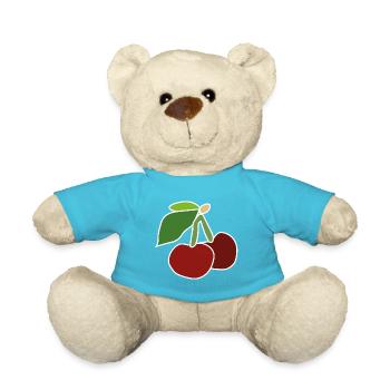 Cerises rouges – Illustration fruitée pop - Nounours - bleu outremer - Devant