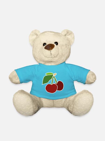 Rote Kirschen – Fruchtige Pop-Illustration - Teddy - Atollblau
