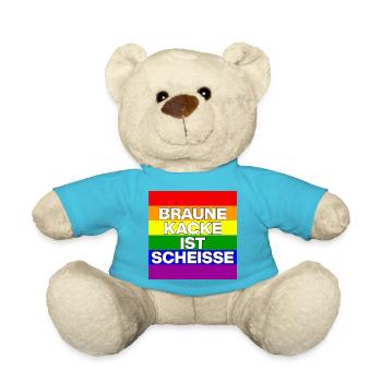 BRAUNE KACKE IST SCHEISSE, NO NZS, NO AFD, WEISS - Teddy - Atollblau - Vorne