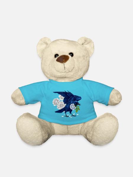 Blauer Rabe und Rosen - Teddy - Atollblau
