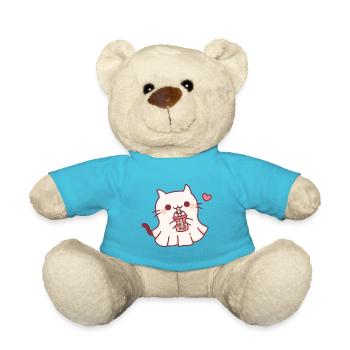 Süße Geisterkatze liebt Boba Tea Halloween - Teddy - Atollblau - Vorne