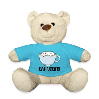 Lustige niedliche Katze auf einem Becher mit Kaffee - Catpuccino - Teddy - Atollblau - Vorne