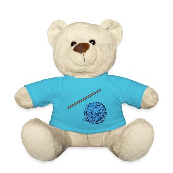 Blaues Häkel-Garn mit Häkelnadel - Teddy - Atollblau - Vorne
