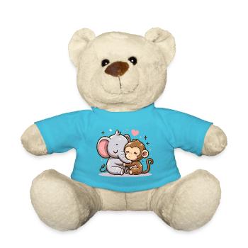 Cuddling Elephant And Monkey In Love - Teddy Bear - atoll blue - Front
