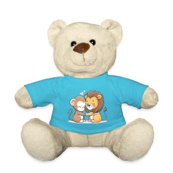Cuddling Monkey And Lion In Love - Teddy Bear - atoll blue - Front