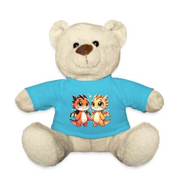 Two Cute Dragon Friends Holding Hands - Teddy - Atollblau - Vorne