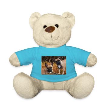 Bouledogues français dans la prairie - Nounours - bleu outremer - Devant